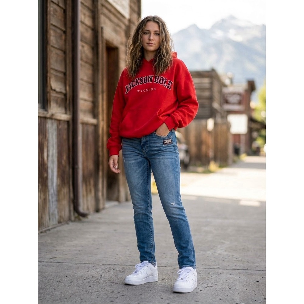Jackson Hole Wyoming Red Pullover Hoodie Fleece NWT Perfect Oversized